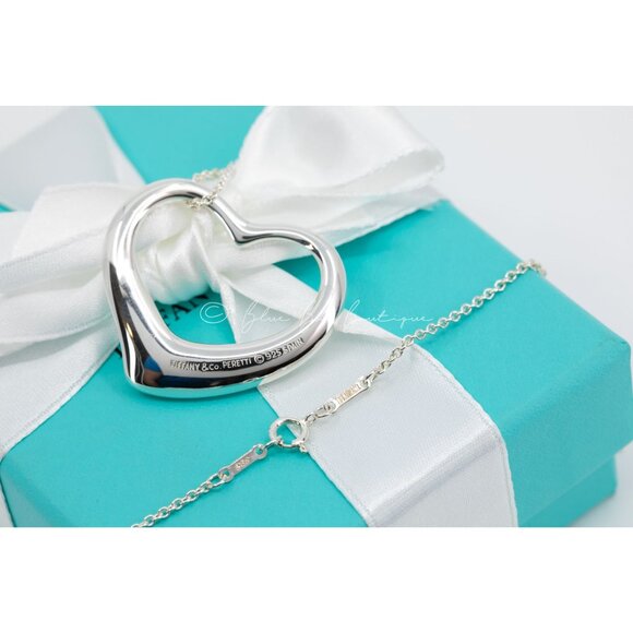 Tiffany & Co. Extra Large 35mm Open Heart Necklace Elsa Peretti Pendant on a 18" - Picture 2 of 9